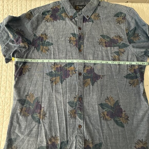 Wallin & Bros Mens L Blue Floral Button-Up Short Sleeve 100% Cotton Shirt - Picture 8 of 9
